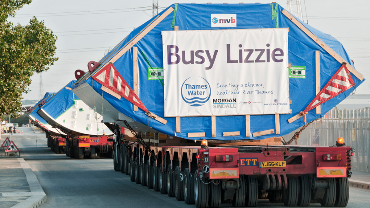 The TBM was transported in sections from Germany in June/July 2011 - Courtesy of Thames Water