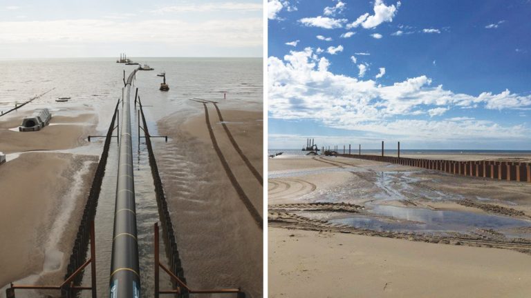 Harrowside pipe Installation - Courtesy of Land & Marine