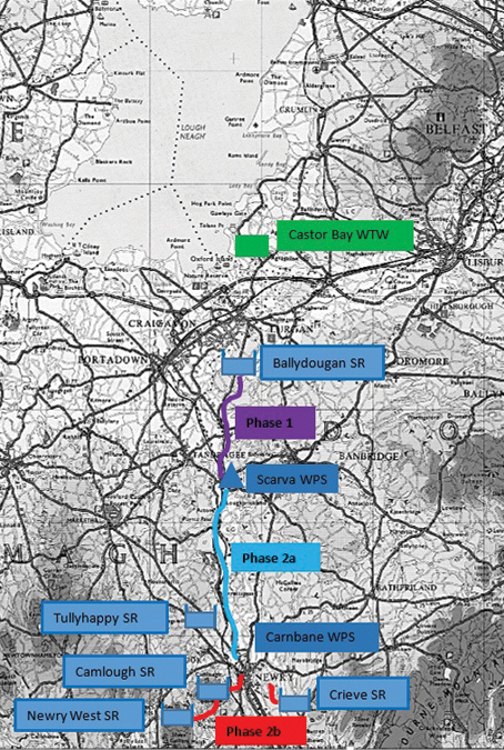 Ballydougan to Newry location and phase overview map - Courtesy of NI Water