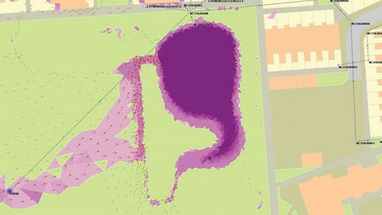 The hydraulic model identifies overland flow routes - Courtesy of MWH