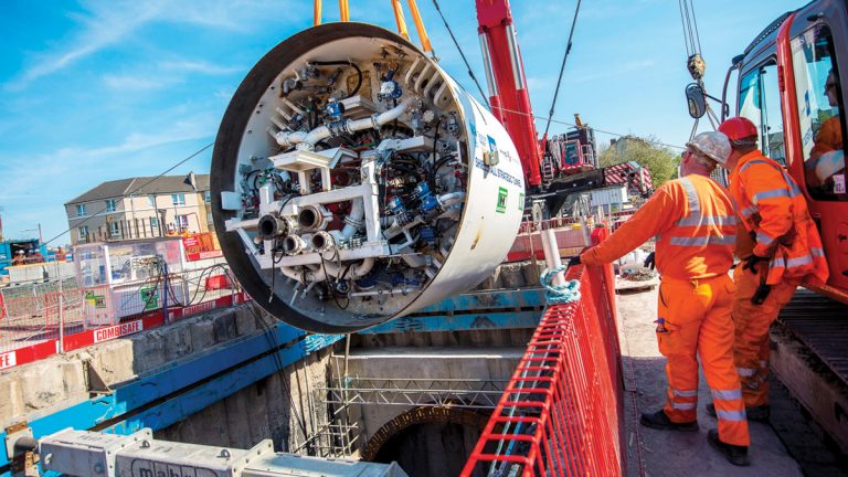 Section of TBM lowered into Shaft 1 - Courtesy of SNS