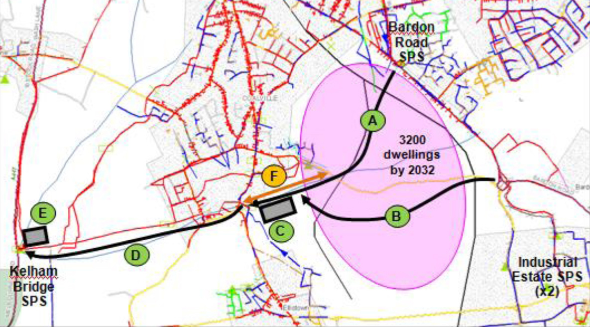 Schematic showing how the link sewer (marked ‘F’) fits into the long term strategy - Courtesy of NMCNomenca