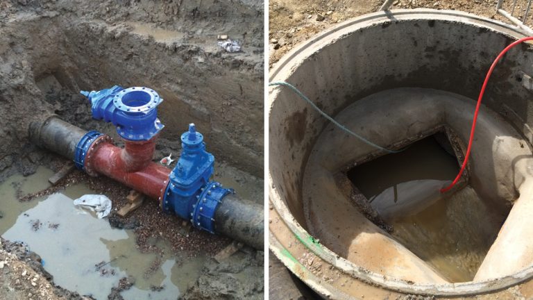 (left) Overpumping connection and (right) bypass stopper inflated - Courtesy of NMCNomenca Ltd