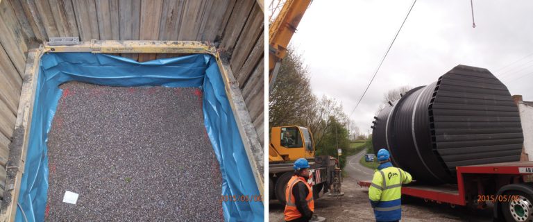 (left) Finished excavation and (right) Delivery of wet well - Courtesy of NMCNomenca