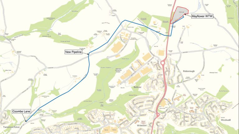 Pipeline route - Courtesy of South West Water