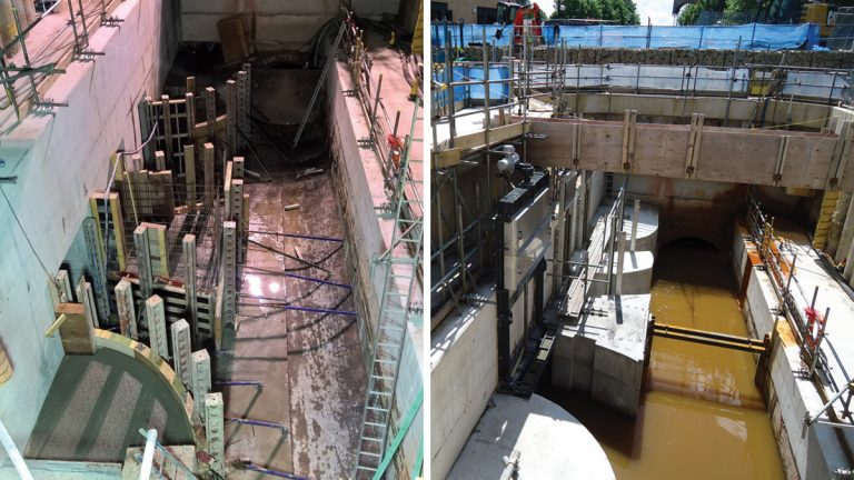 (left) Partial culvert connection and (right) completed culvert connection - Courtesy of GCA JV