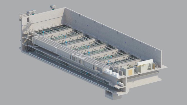 3D model of clarifier building east/west section - Courtesy of Mott MacDonald Bentley Ltd