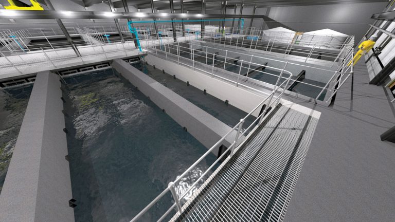 3D model of clarifier building internal view - Courtesy of Mott MacDonald Bentley Ltd