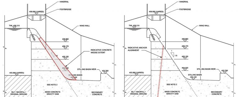 Typical cross section through overflow and spillway