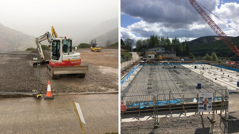 (left) Pile mat nearing completion and (right) piles inserted - Courtesy of Skanska