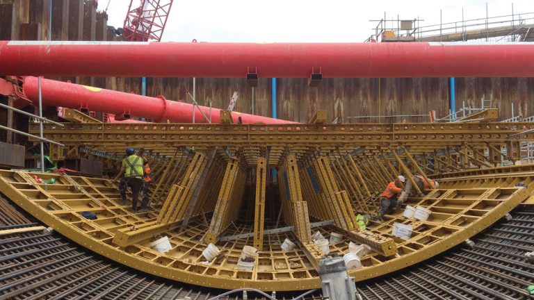 Radius shutter to form recessed cell within base of structure to accept the rising sector gate - Courtesy of Environment Agency