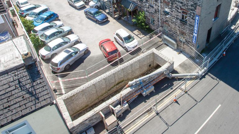 Raised defences at ‘The Ellers’ constructed from precast reinforced concrete with stone cladding - Courtesy of JBA Bentley Ltd