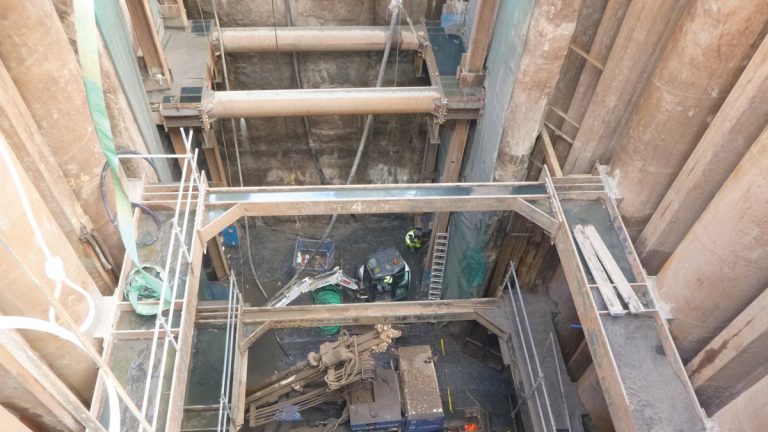 Figure 5. Inclined drilling within the cofferdam excavation - Courtesy of OGI Groundwater Specialists Ltd