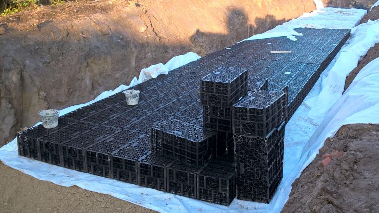 Installation of geocellular storage units for creating storage and encouraging infiltration at Redby site, Sunderland - Courtesy of ESH-MWH
