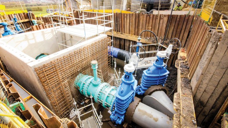 Gorbals Pumping Station - construction of discharge flow meter vault and bypass piping - Courtesy of amey-Black & Veatch