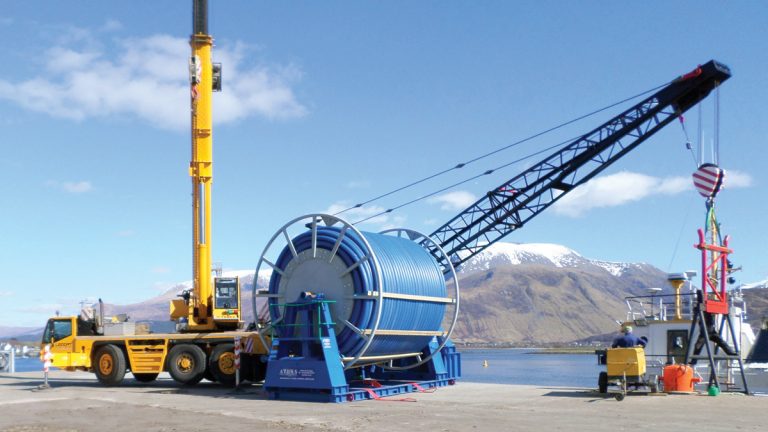 Spooled pipeline ready for loading - Courtesy of George Leslie Ltd