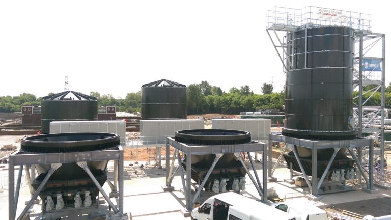 Silo and sludge buffer tank erection - Courtesy of MWH Treatment