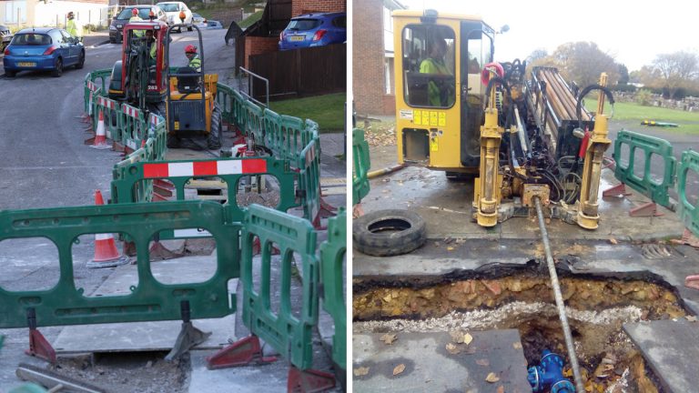 (left) Construction underway - Courtesy of Southern Water and (right) Directional drilling installations - Courtesy of Clancy Docwra