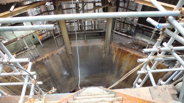 Scaffolding being set up to allow work on the inlet shaft - Courtesy of Southern Water