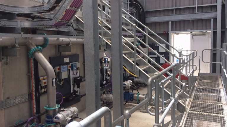 Example of the integrated design of pipework, walkways, stairs, structural frame and cabling in the GAC building - Courtesy of South West Water Delivery Alliance H5O