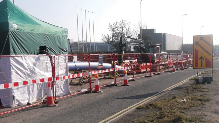 Welding and insertion of PE liner into sleeve pipes from tunnel jacking pit - Courtesy of Optimise