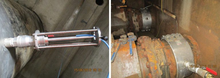 (left) DSPS flowmeter and (right) twin rising main flowmeters - Courtesy of Optimise/MWH