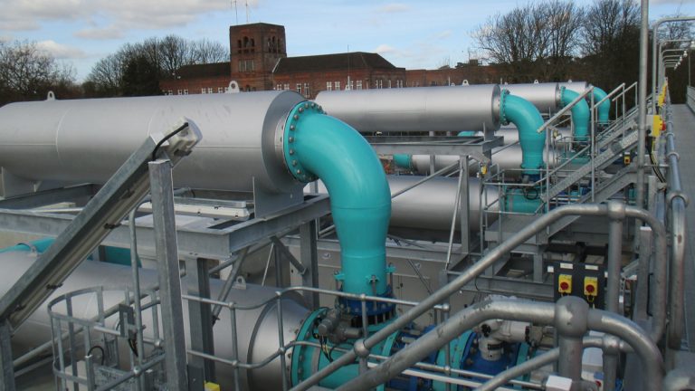 High view of air main blowers distribution pipework, including silencers - Courtesy of eight2O
