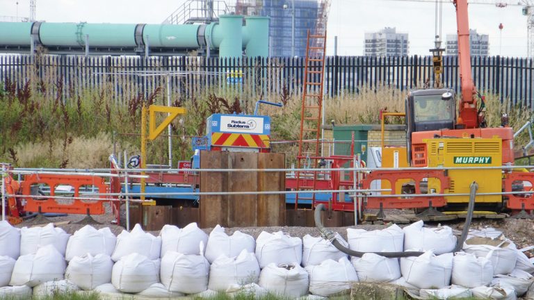 The temporary flood defence structure and winch equipment setup on the west bank of the creek - Courtesy of Optimise