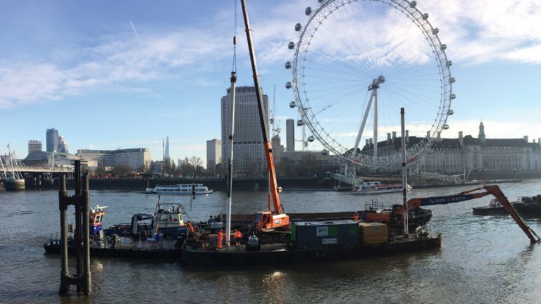 Dredging the berthing pocket for the Tattershall Castle - Courtesy of Tideway