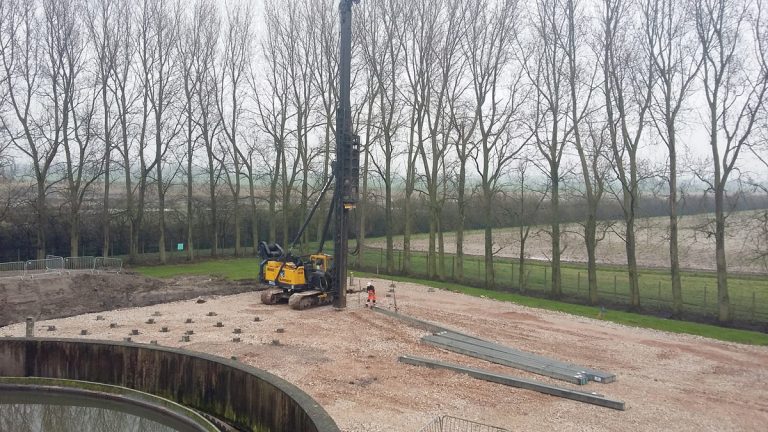 (left) 175 (No.) PCC piles being driven to depths of up to 19.5m to support the PST, ASP, FSTs and storm return pumping station and (right) installation of ASP base reinforcement - Courtesy of C2V+
