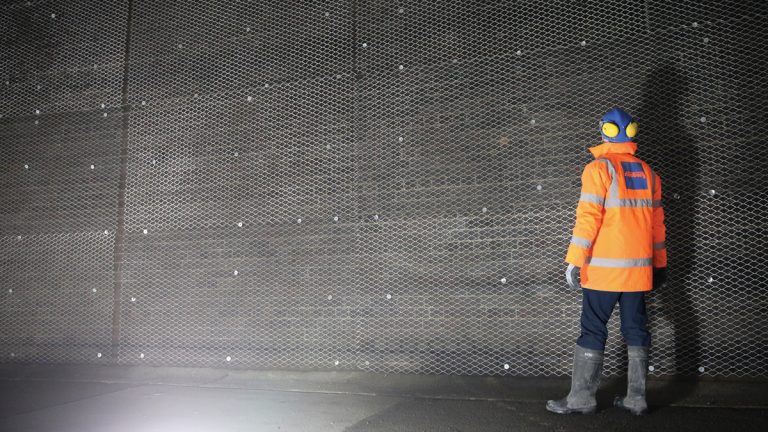 Fixing mesh across a total area of 1200m2 created a suitable surface for the concrete spray to be applied - Courtesy of Stonbury