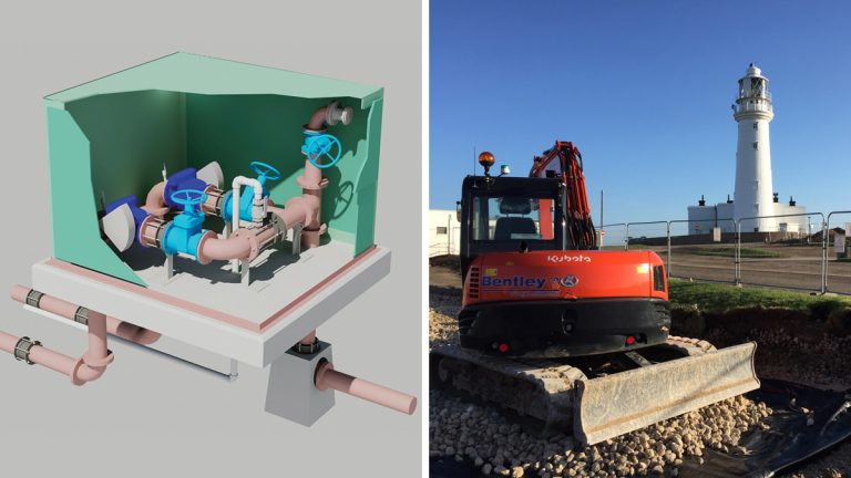 (first) Above ground valve kiosk and (right) works close to Flamborough Lighthouse - Courtesy of MMB