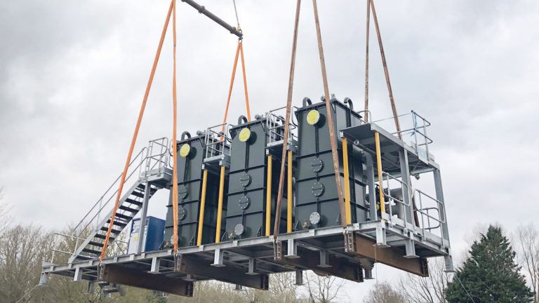 Tertiary treatment skid being craned into position - Courtesy of EPS