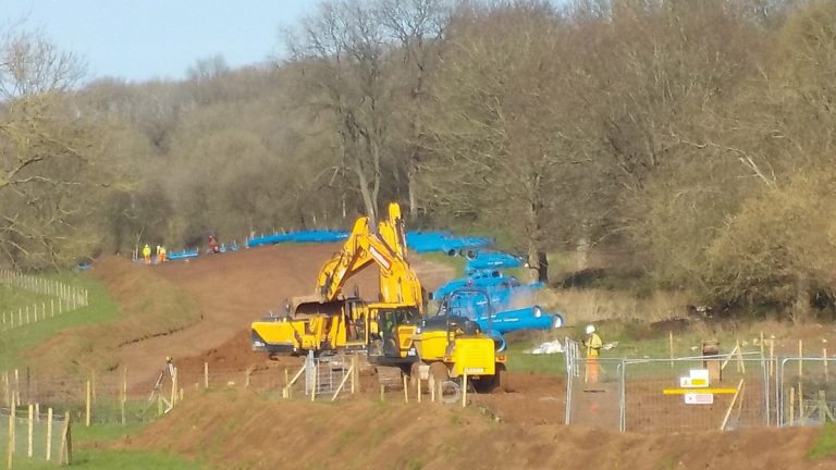 Stringing of ductile iron pipe near Axbridge - Courtesy of Bristol Water