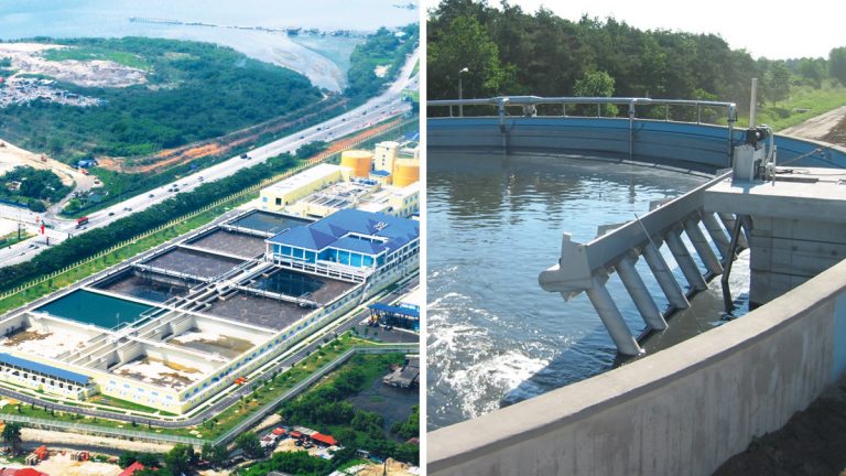 (left) Jelutong STW, Malaysia, 1,200,000 PE and (right) Tychy WwTW, Poland, 89,100 PE