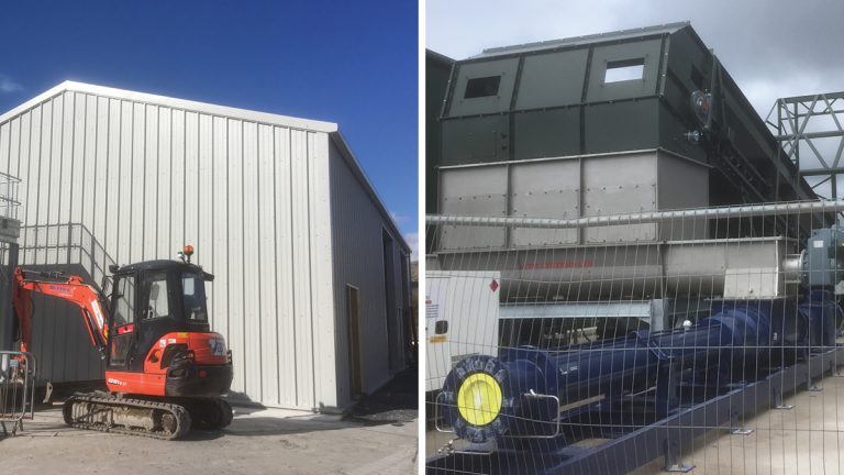 (left) Porthmadog dewatering building and (right) - Cake belt reception units - Courtesy of MMB