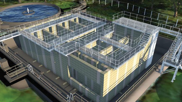 3D model of precast concrete NSAF/DBF plant constructed within redundant rectangular humus tanks - Courtesy of MMB