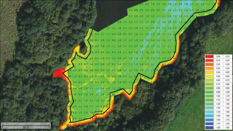 After dredging, widespread green indicating the successful removal of sediment - Courtesy of Ponds UK Aquatic Management