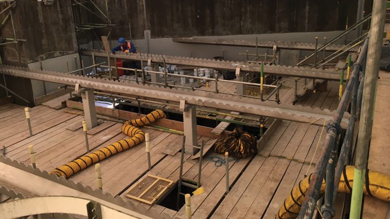 Clarifier No.6 preparatory works showing Scaffold access and protection - Courtesy of NWL