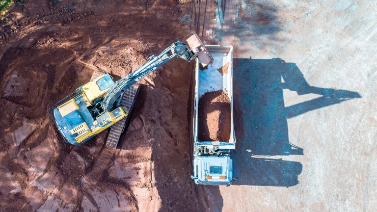 36T excavator loading graded sand for back-filling - Courtesy of Severn Trent Water