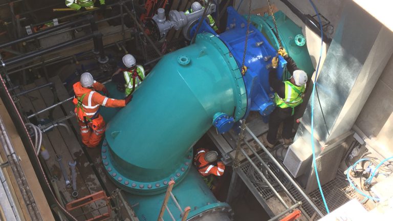 The completed installation of the 1800mm-1400mm custom made ‘T’ static mixer: Courtesy of Severn Trent Water