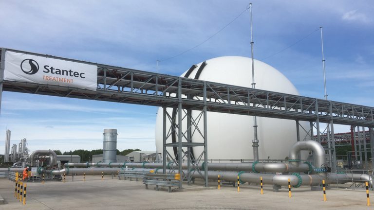 Biogas system and recirculation pipework - Courtesy of MWH Treatment