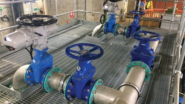 The new DAF saturator pipework and valve assemblies and platform about the existing saturator vessels - Courtesy of MWH Treatment