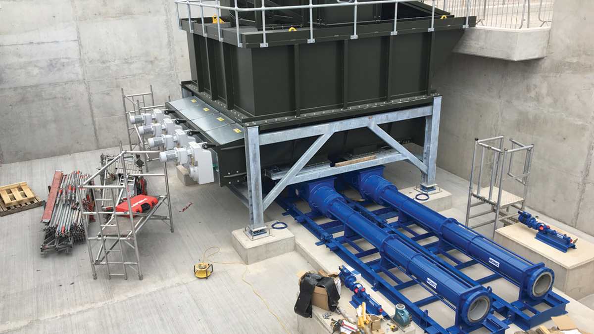 CTM Systems Ltd cake reception equipment being installed - Courtesy of Severn Trent Water