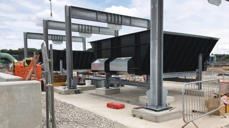 Completed sludge silo base with bottom section of silos fitted - Courtesy of Severn Trent Water