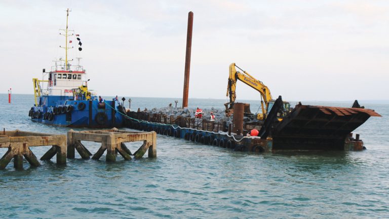 One of the first loads of Norway rock is delivered by barge via Southampton - Courtesy of Southern Water