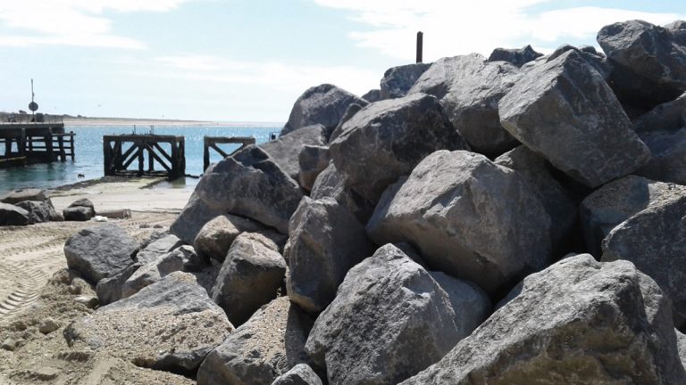 Around 9,500 tonnes of rock was imported from Norway to build the new defences - Courtesy of Southern Water