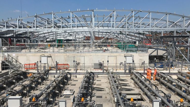 Secondary building steel-framework installation in progress - Courtesy of Southern Water