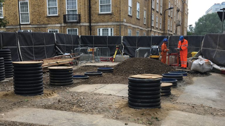 Pile sleeves installed around the existing trunk main in preparation for piling - Courtesy of SMB JV