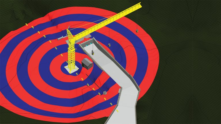 Figure 8: Overlay of crane lifting radii on the Revit model - Courtesy of MMB
